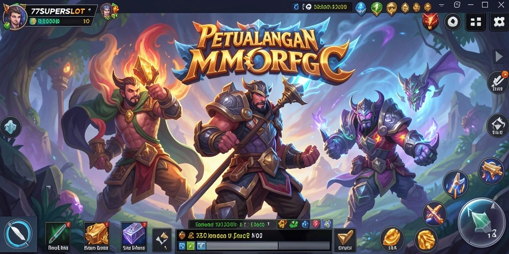 Screenshot gameplay epik dari 77SUPERSLOT dalam petualangan MMORPG.