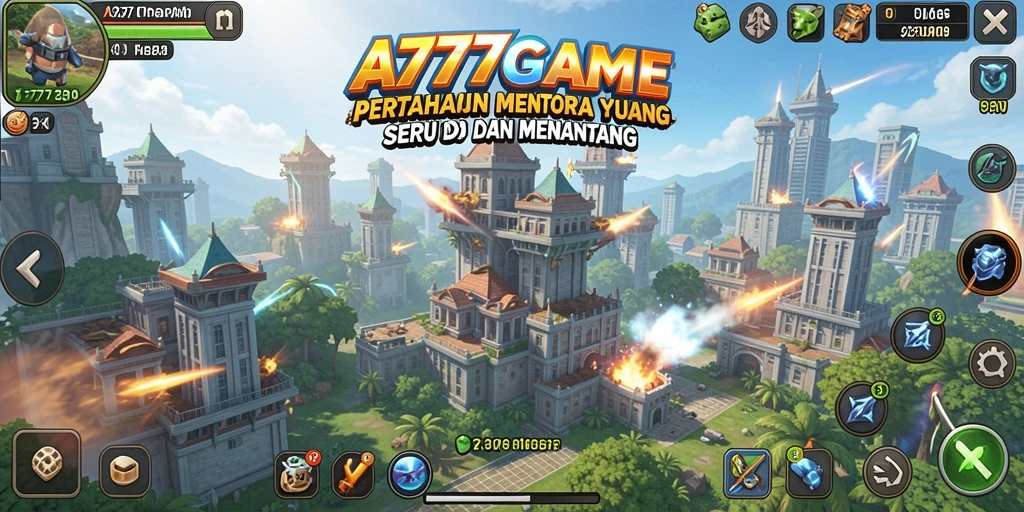 Tampilan mendebarkan dari gameplay Tower Defense A777GAME.