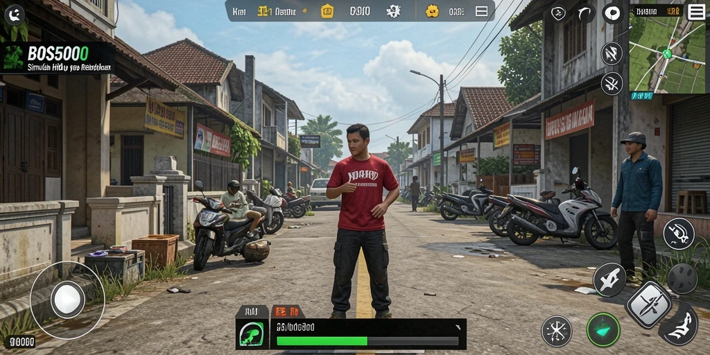 Screenshot gameplay BOS5000 yang menampilkan dunia simulasi yang hidup.
