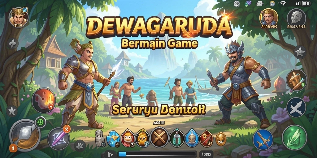Tampilan menarik dari gameplay DEWAGARUDA yang penuh warna.