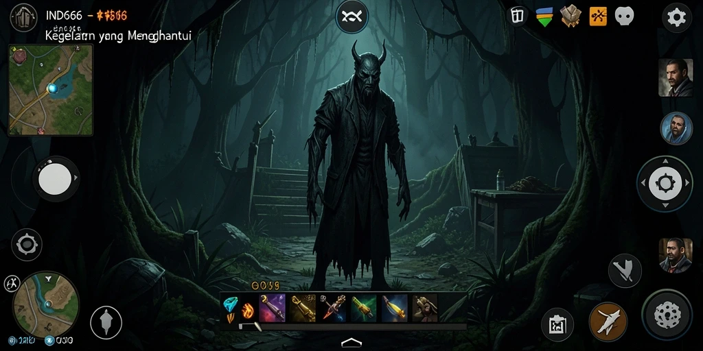 Tampilan gameplay menakutkan di dalam dunia kegelapan.