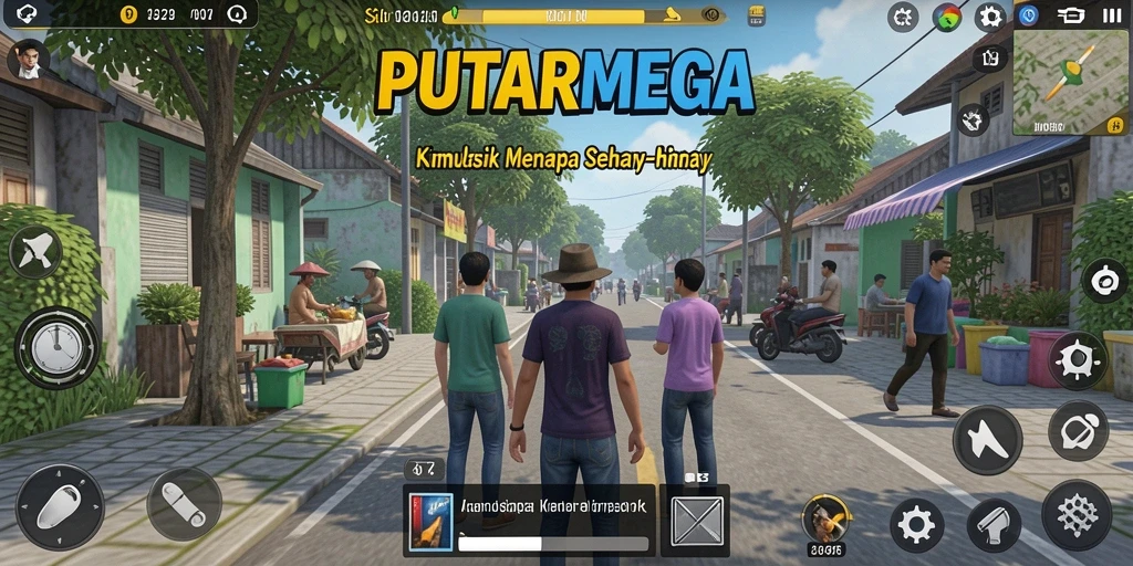 Screenshot utama PUTARMEGA menunjukkan momen gameplay simulasi kehidupan sehari-hari.