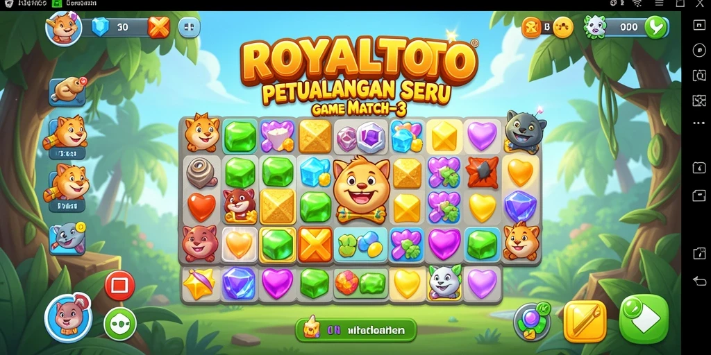 Tampilan seru gameplay ROYALTOTO dengan warna-warna ceria dan tantangan menyenangkan.